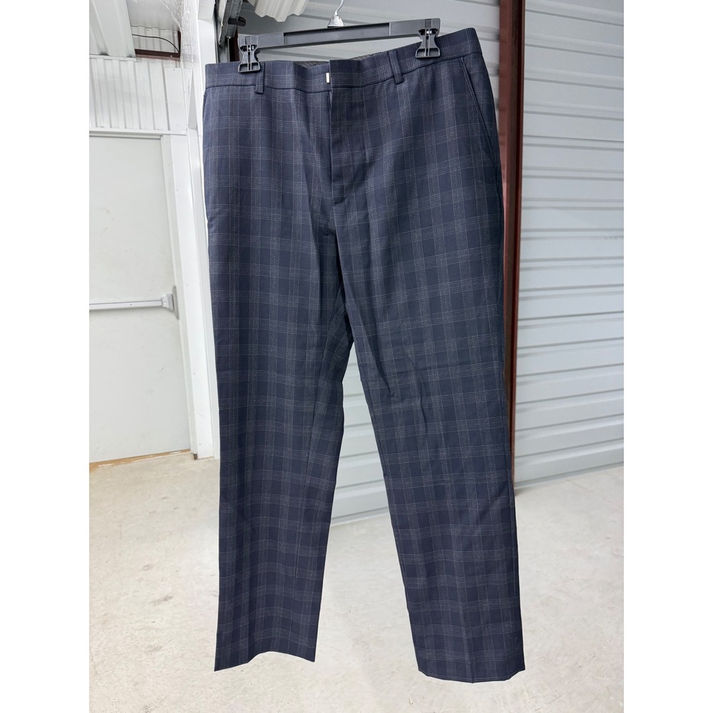 Banana Republic Tailored Fit Navy Blue Plaid Wool Blend Dress Pants 33x30